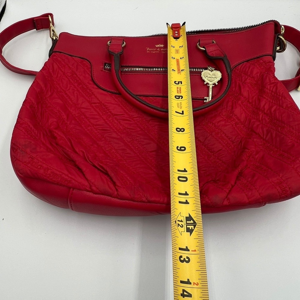 Juicy Couture Satchel Bag Women Large Red Good Quilted Nylon Crossbody Key Charm - Picture 10 of 11